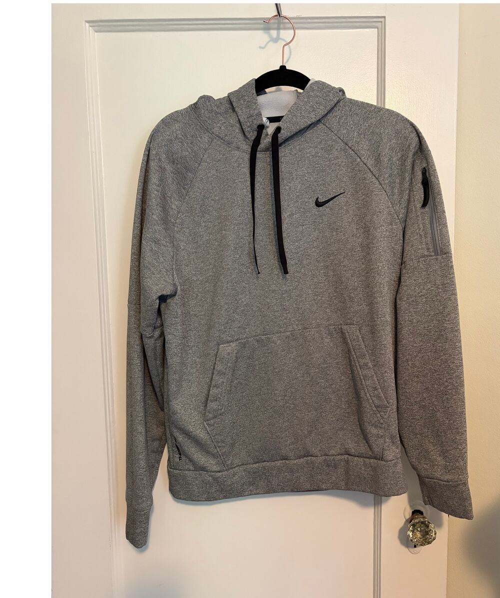 Nike Therma-FIT Men's Med Gray Pullover Hoodie Sleeve Zip Pocket